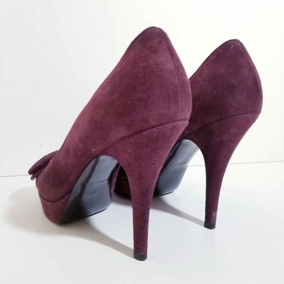 LOUIS VUITTON Chelsea Open Toe Aubergine Suede Leather Pumps 37 US 7 - Picture 13 of 16